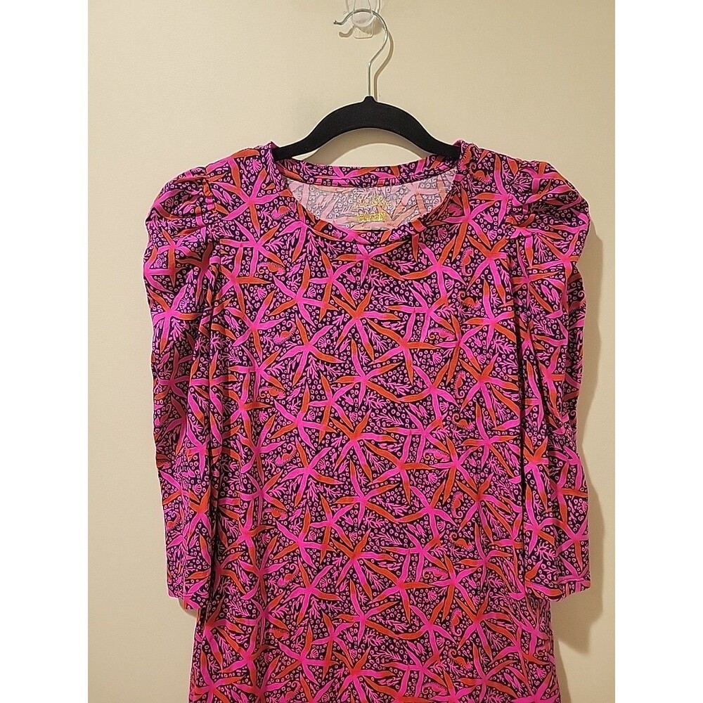 Lilly Pulitzer Girls Mini Steffie Dress Passion Fruit Pink Puff Sleeve XL 12-14 - Picture 4 of 8